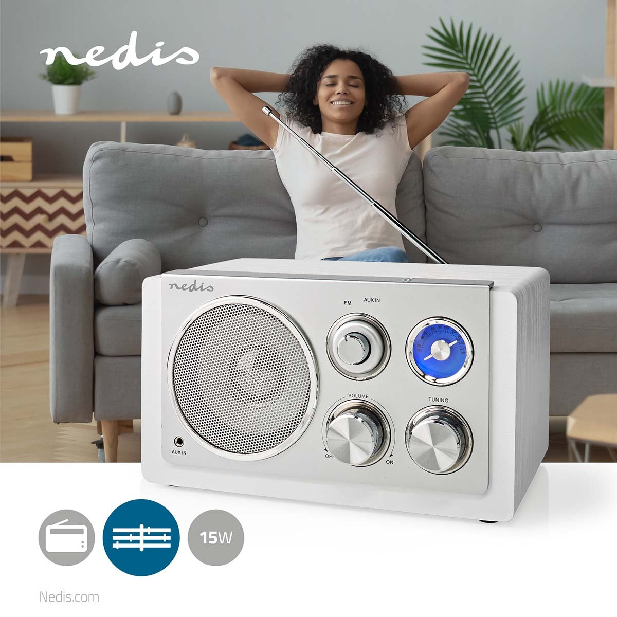 FM Radio | Table Design | FM | Power adapter | Analog | 15 W| Bluetooth® | White