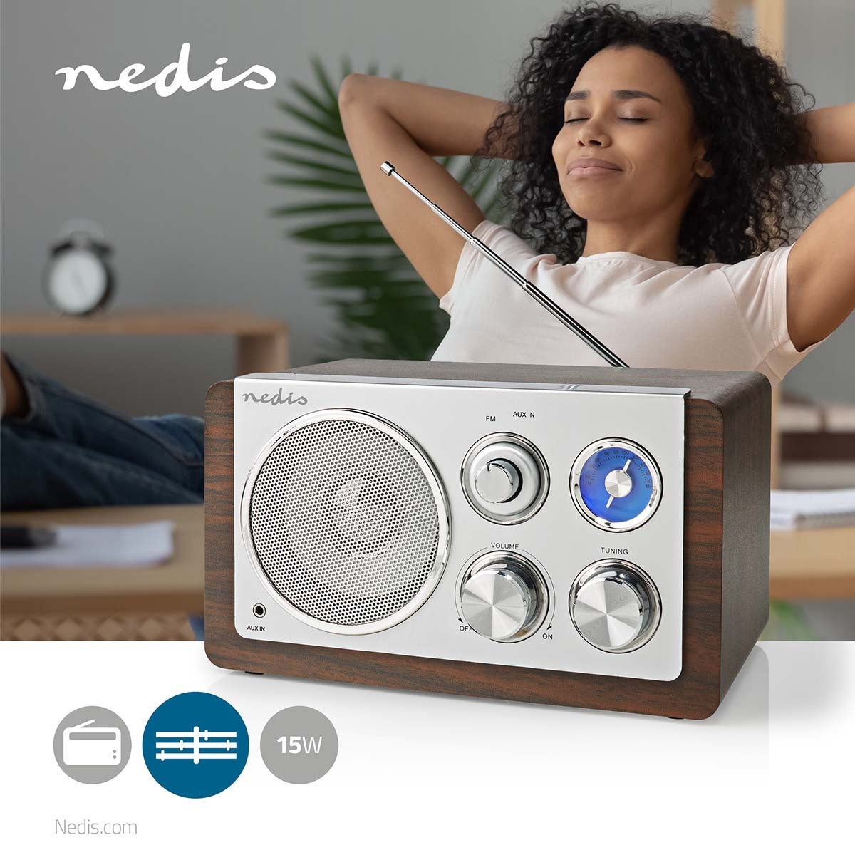 FM Radio | Table Design | FM | Power adapter | Analog | 15 W | Brown