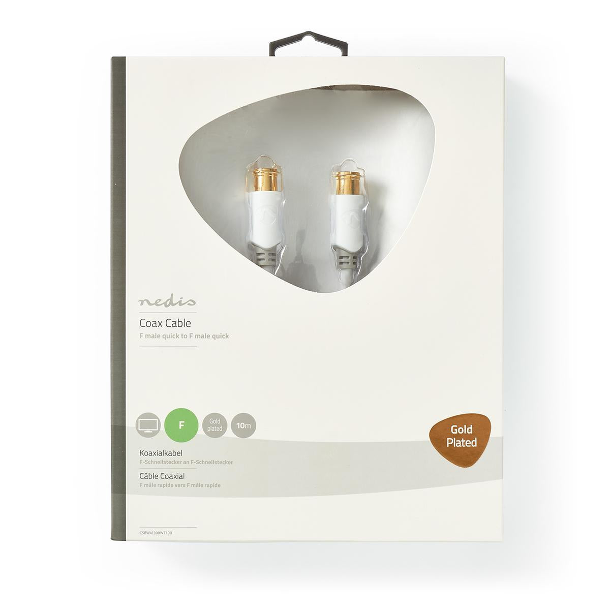 F Quick - F Quick Cables | F Male Quick | F Male Quick | Gold Plated | 75 Ohm | Double Shielded | 10.0 m | Round | PVC | White | Cardboard box with window