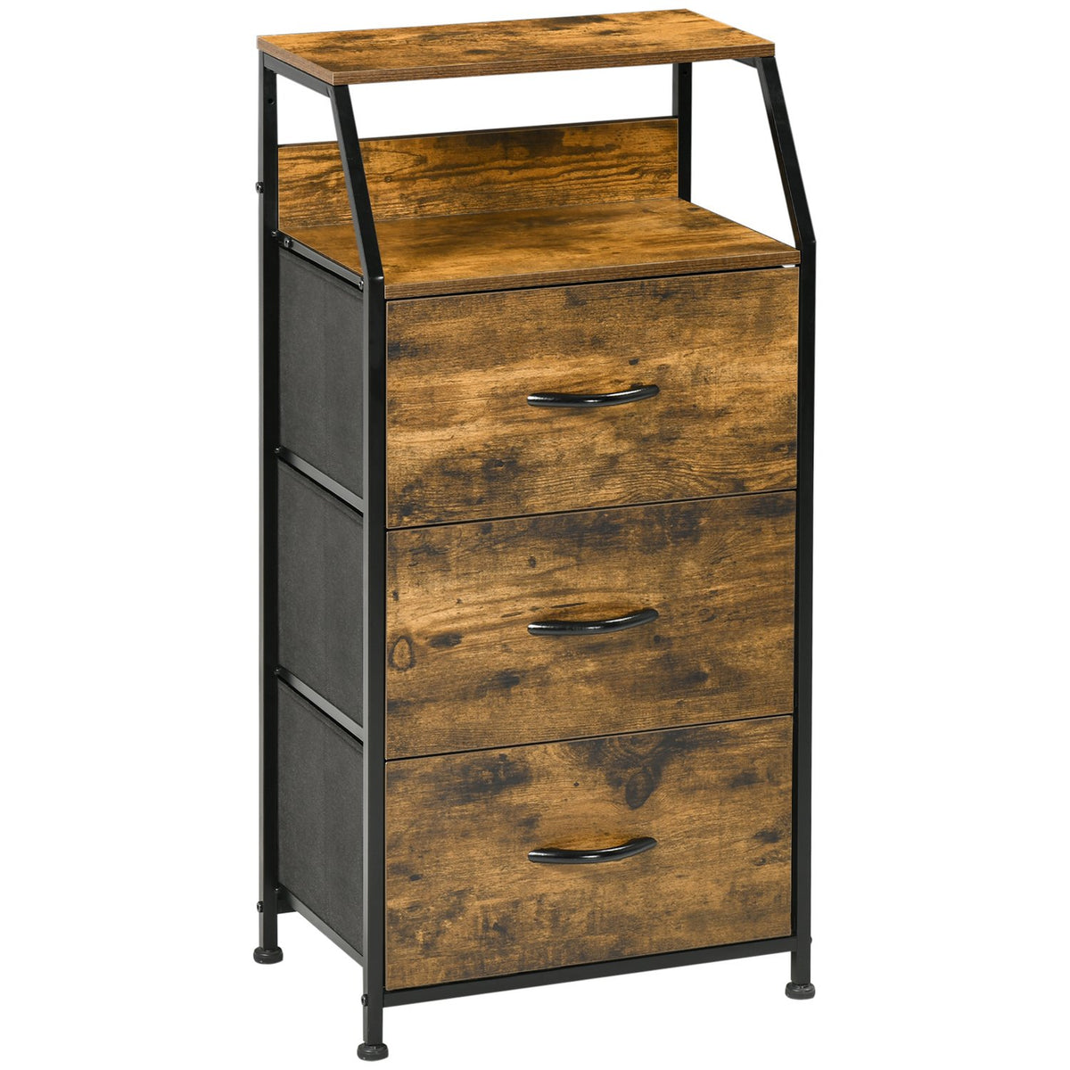 Fabric Chest of Drawers Storage Cabinet with 3 Drawers, Shelf Chest of Drawers Cabinet with Steel Frame Cabinet for Bedroom, Living Room Rustic Brown
