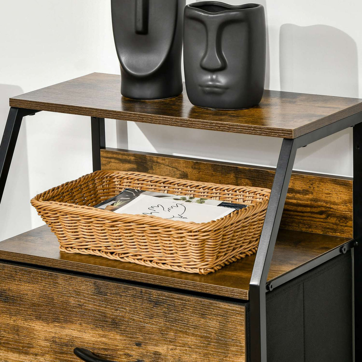 Fabric Chest of Drawers Storage Cabinet with 3 Drawers, Shelf Chest of Drawers Cabinet with Steel Frame Cabinet for Bedroom, Living Room Rustic Brown
