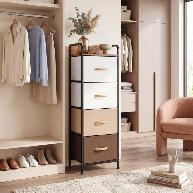 Fabric Chest of Drawers with Metal Frame & Wood Handles