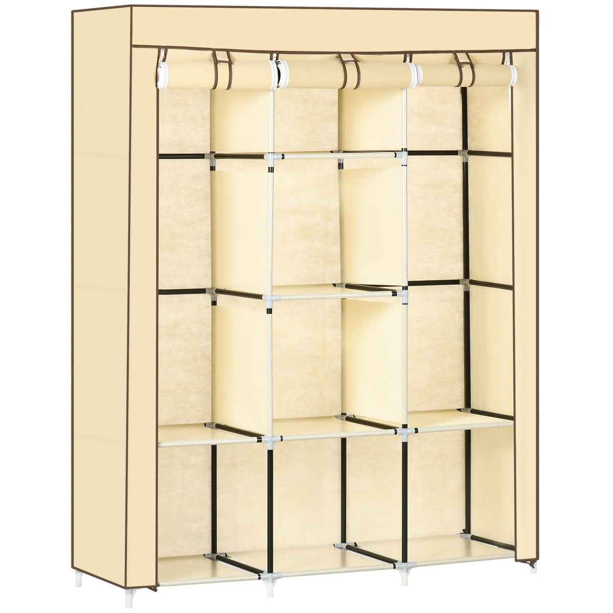 Fabric Closet Wardrobe With Clothes Rails, 8 Levels, Folding Cabinet, Non-Woven Fabric, Beige, 125X43X162.5Cm