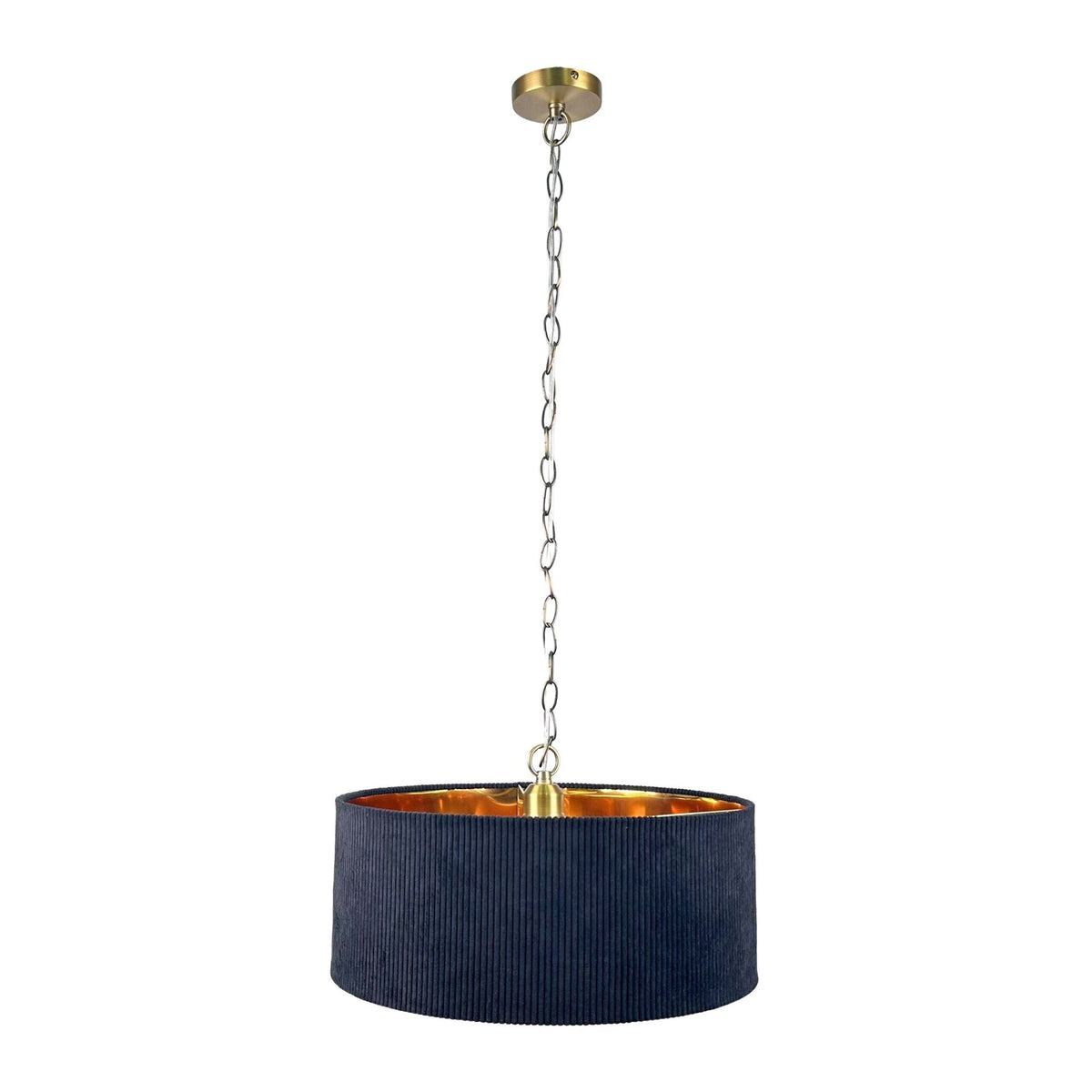 Fabric Shade Pendant Light, Grooved Design, Bronze Interior