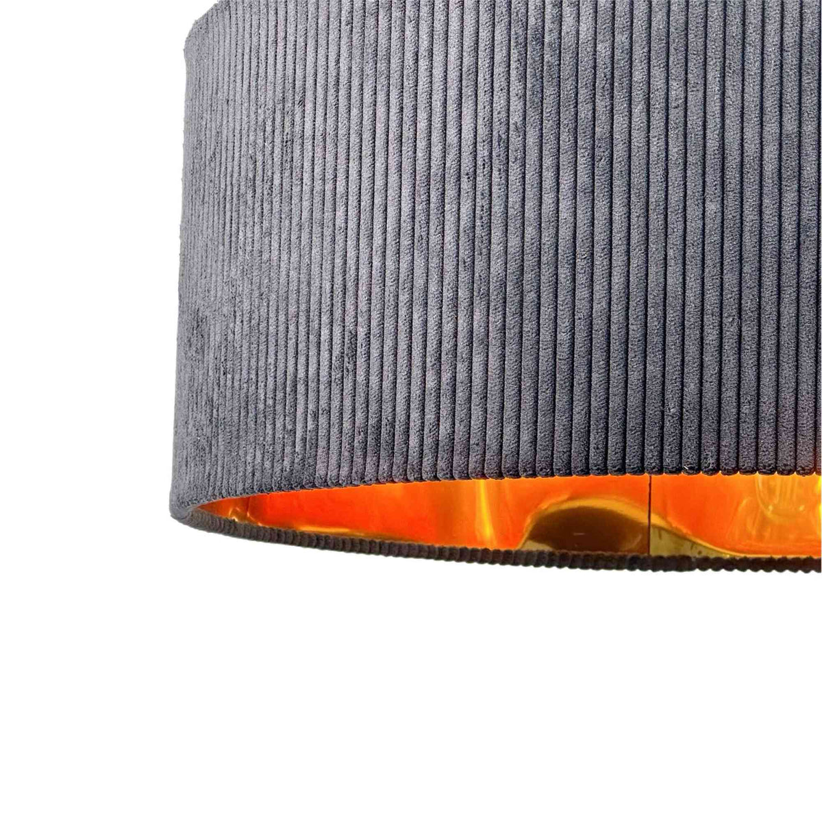 Fabric Shade Pendant Light, Grooved Design, Bronze Interior