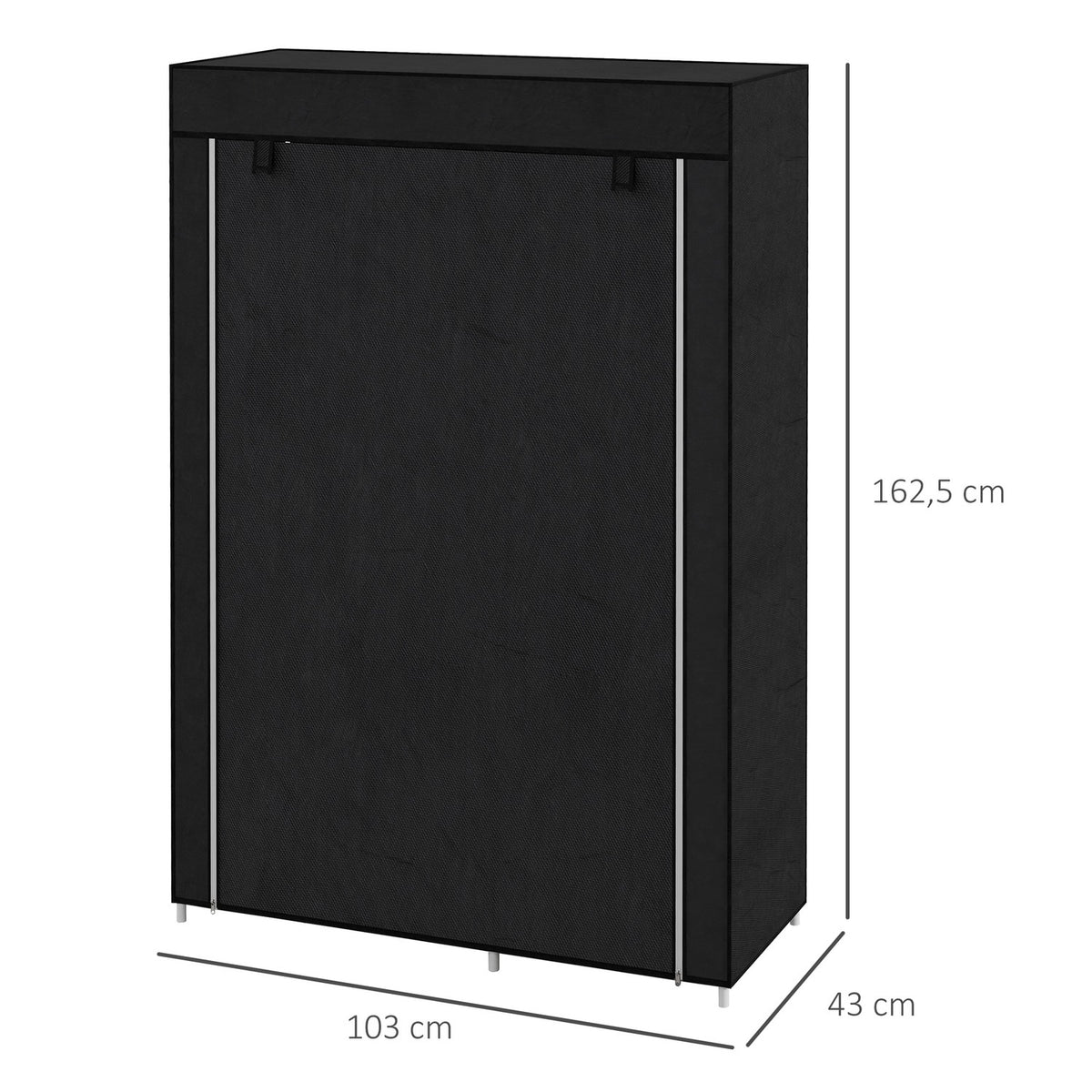 Fabric Wardrobe 6 Compartments Fleece Look Folding Wardrobe Black 103X43X162.5Cm