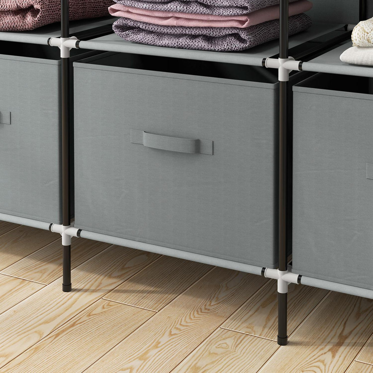 Fabric Wardrobe With Clothes Rail, 10 Compartments, 4 Drawers, Wardrobe In Fleece Look, Dark Grey