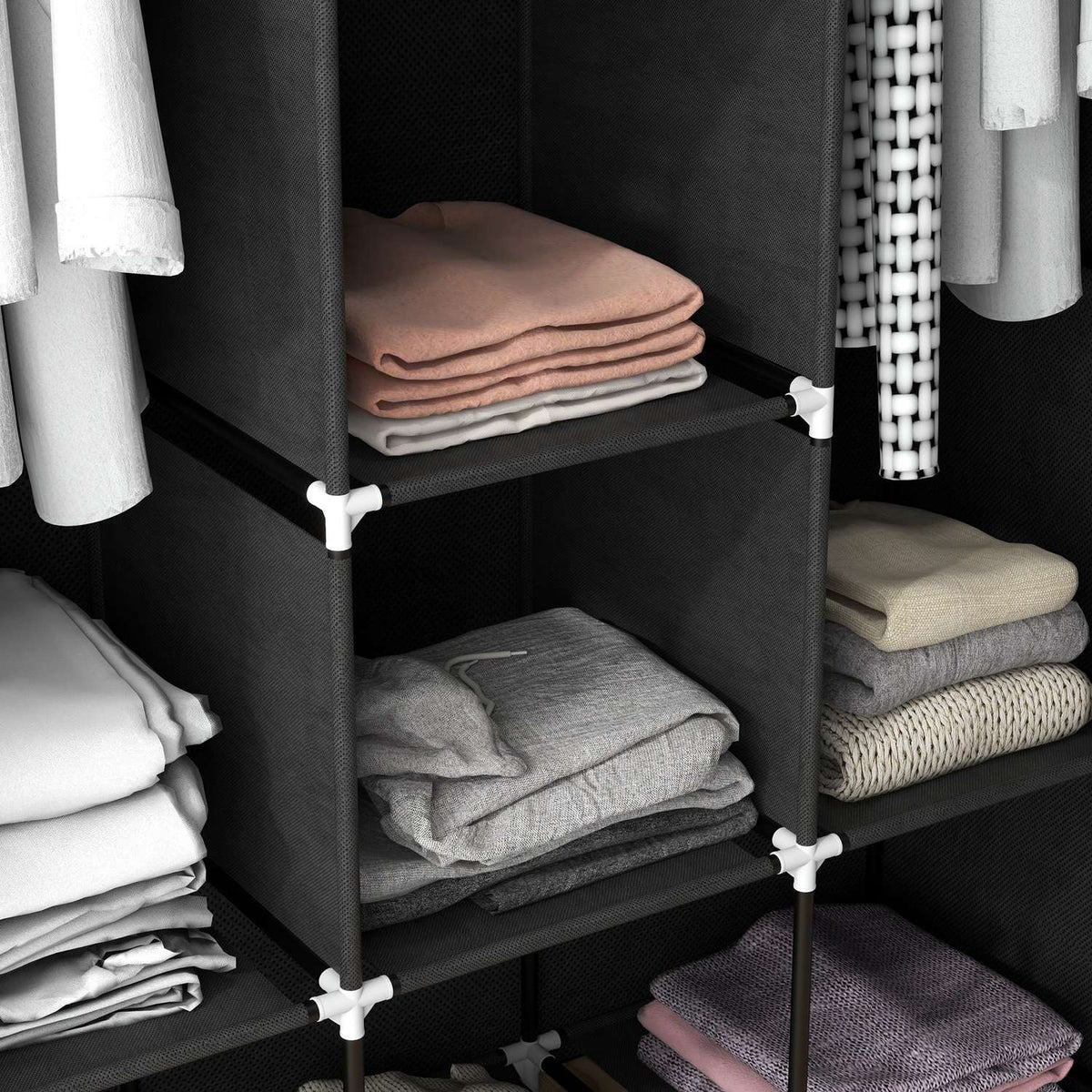 Fabric Wardrobe With Clothes Rail, 8 Levels, Light Gray, 125X43X162.5Cm, Space-Saving Folding Cabinet For Hallway