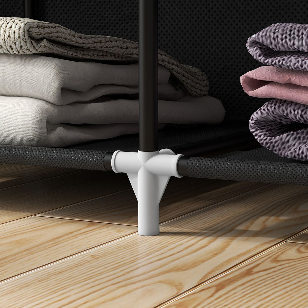 Fabric Wardrobe With Clothes Rail, 8 Levels, Light Gray, 125X43X162.5Cm, Space-Saving Folding Cabinet For Hallway