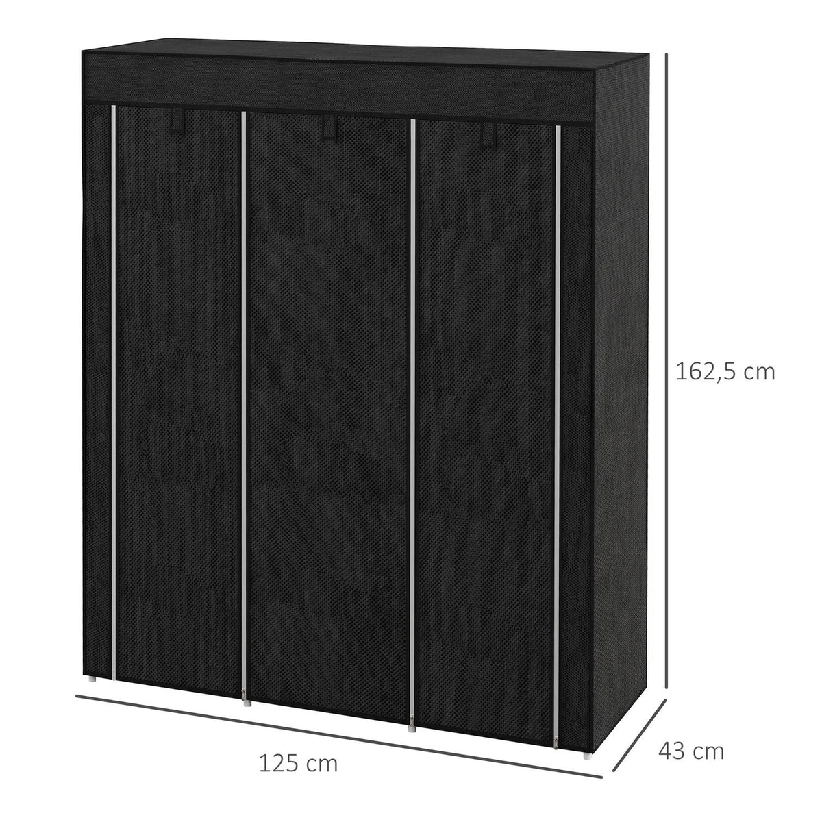 Fabric Wardrobe With Clothes Rail, 8 Levels, Light Gray, 125X43X162.5Cm, Space-Saving Folding Cabinet For Hallway