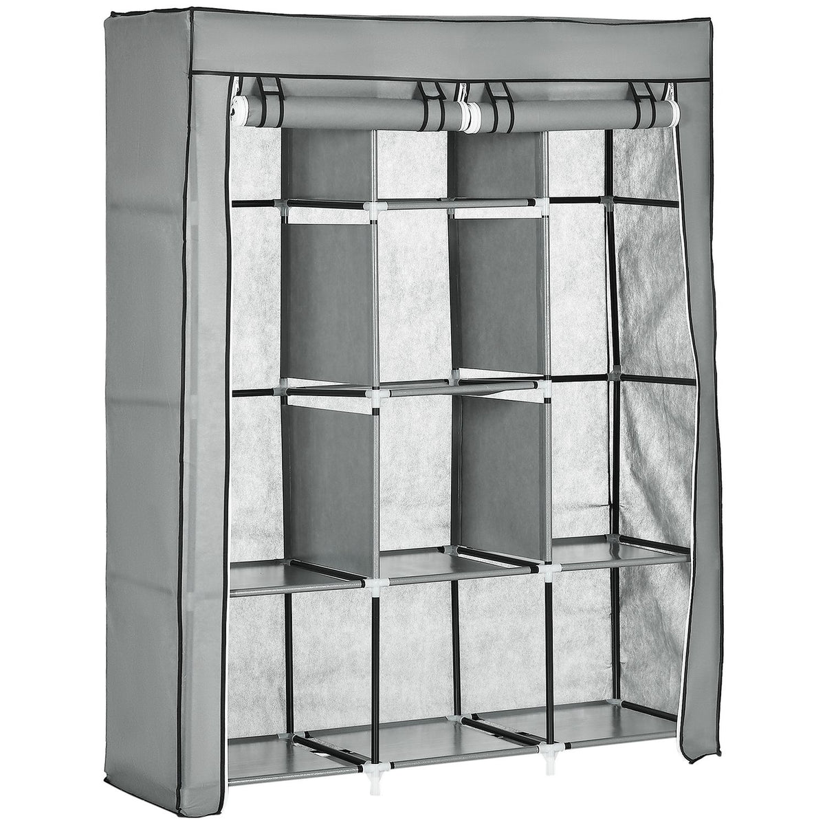 Fabric Wardrobe With Clothes Rails, 8 Levels, Light Gray, Foldable Wardrobe For Bedroom & Hallway