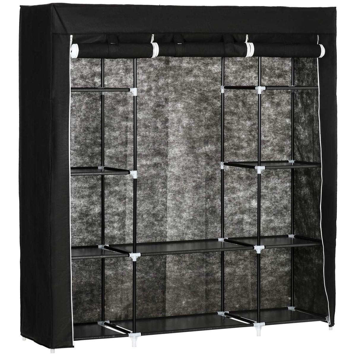 Fabric Wardrobe With Zipper, 1 Clothes Rail, 10 Shelves, 150X43X162.5Cm, Non-Woven Fabric