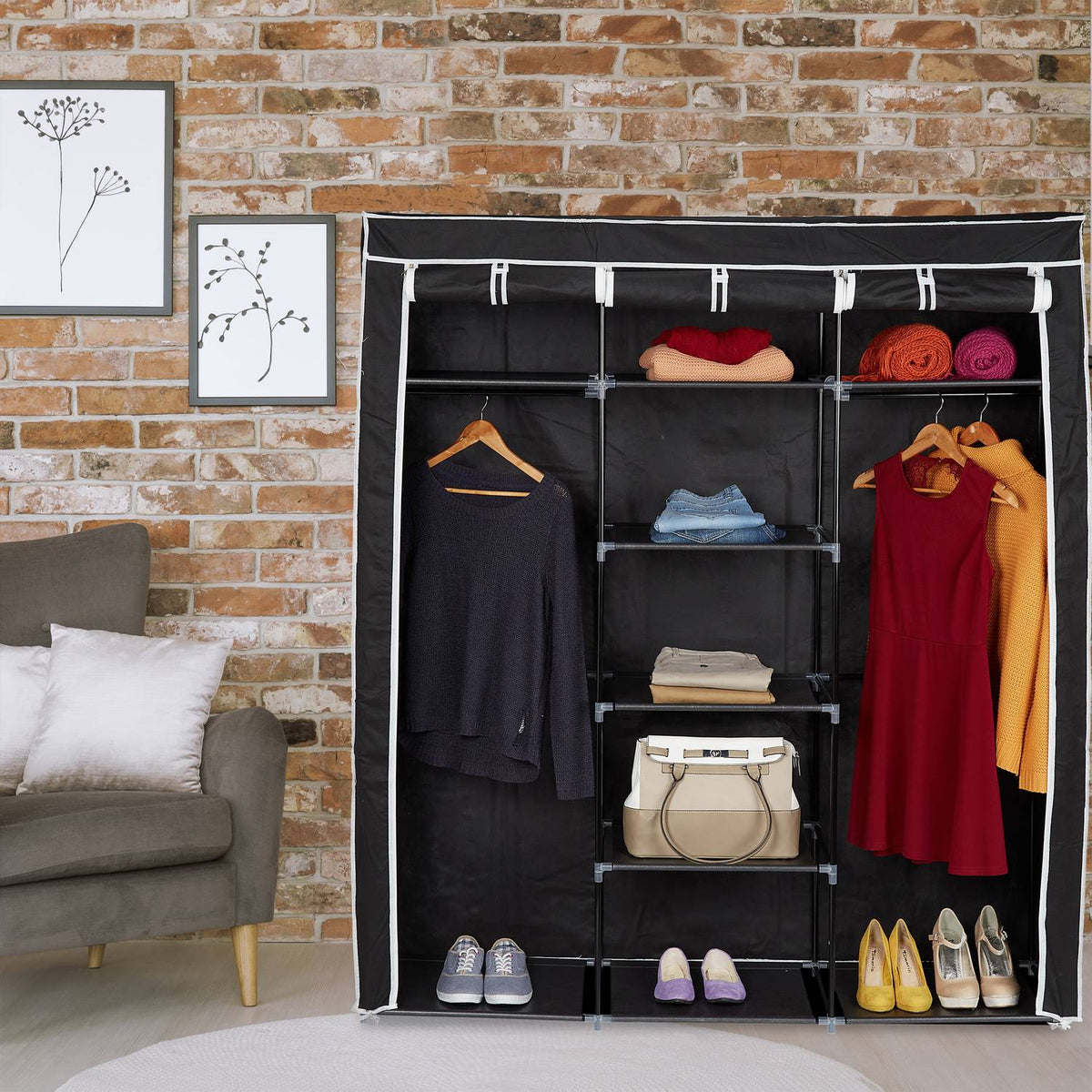 Fabric wardrobe XXL with 9 shelves