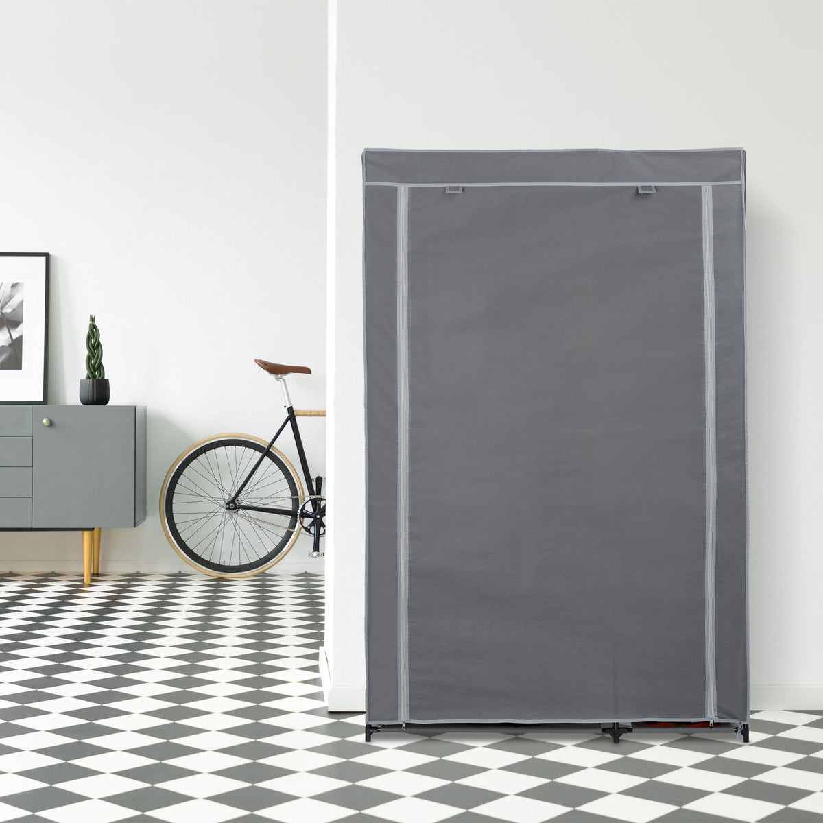 Fabric wardrobe with clothes rail