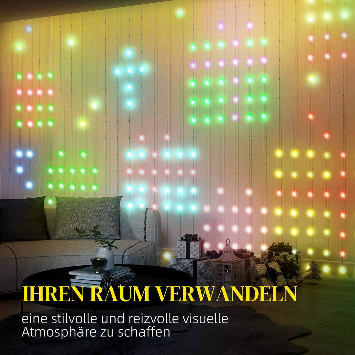 Fairy Lights 3×3m 400 LEDs Light Curtain with Adjustable Brightness Music Synchronization Scene Modes Timer Function Fairy Lights Curtain Indoor Outdoor IP44 for Wedding, Party, Christmas