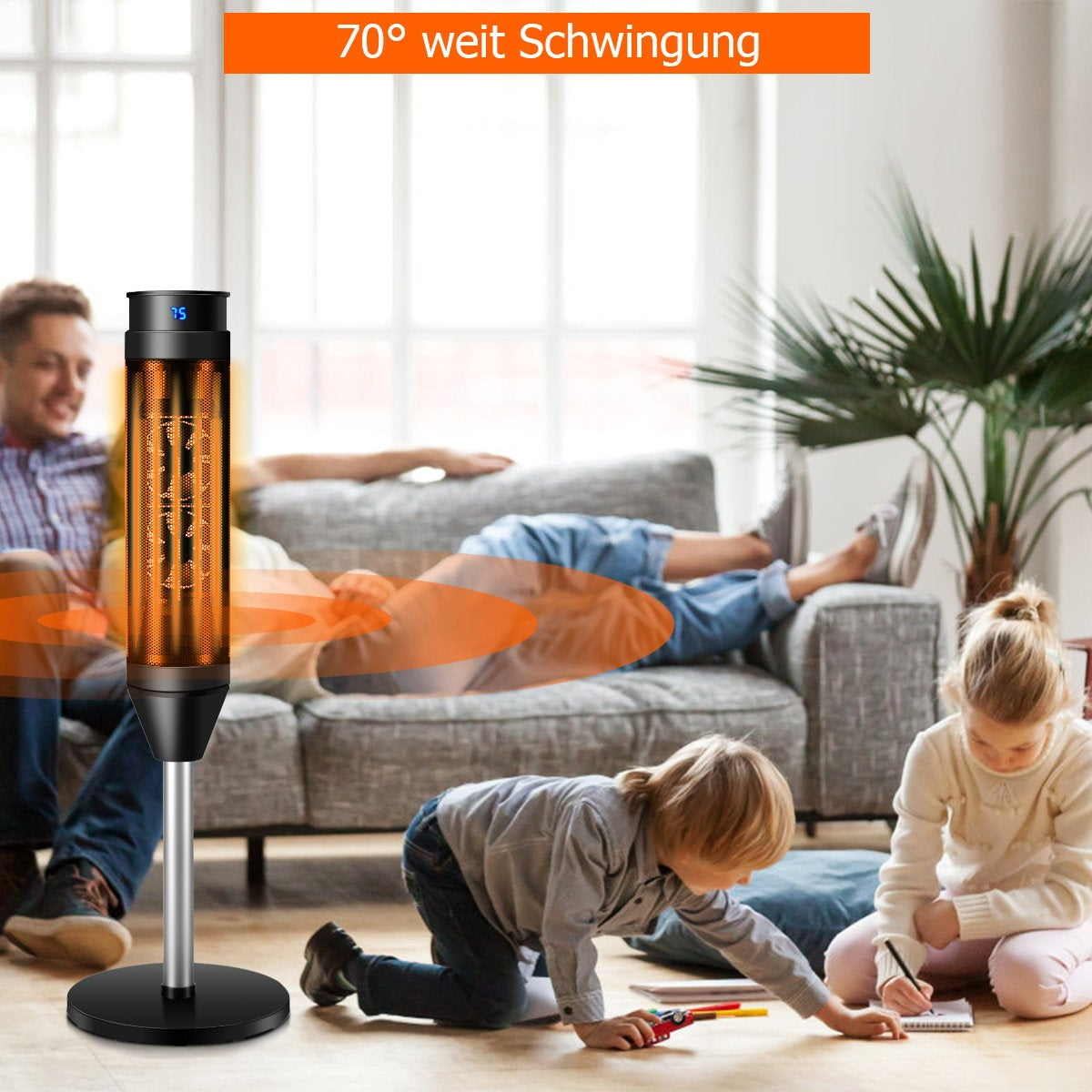 Fan heater electric heater oscillating ceramic tower heater 28 x 28 x 85 cm black