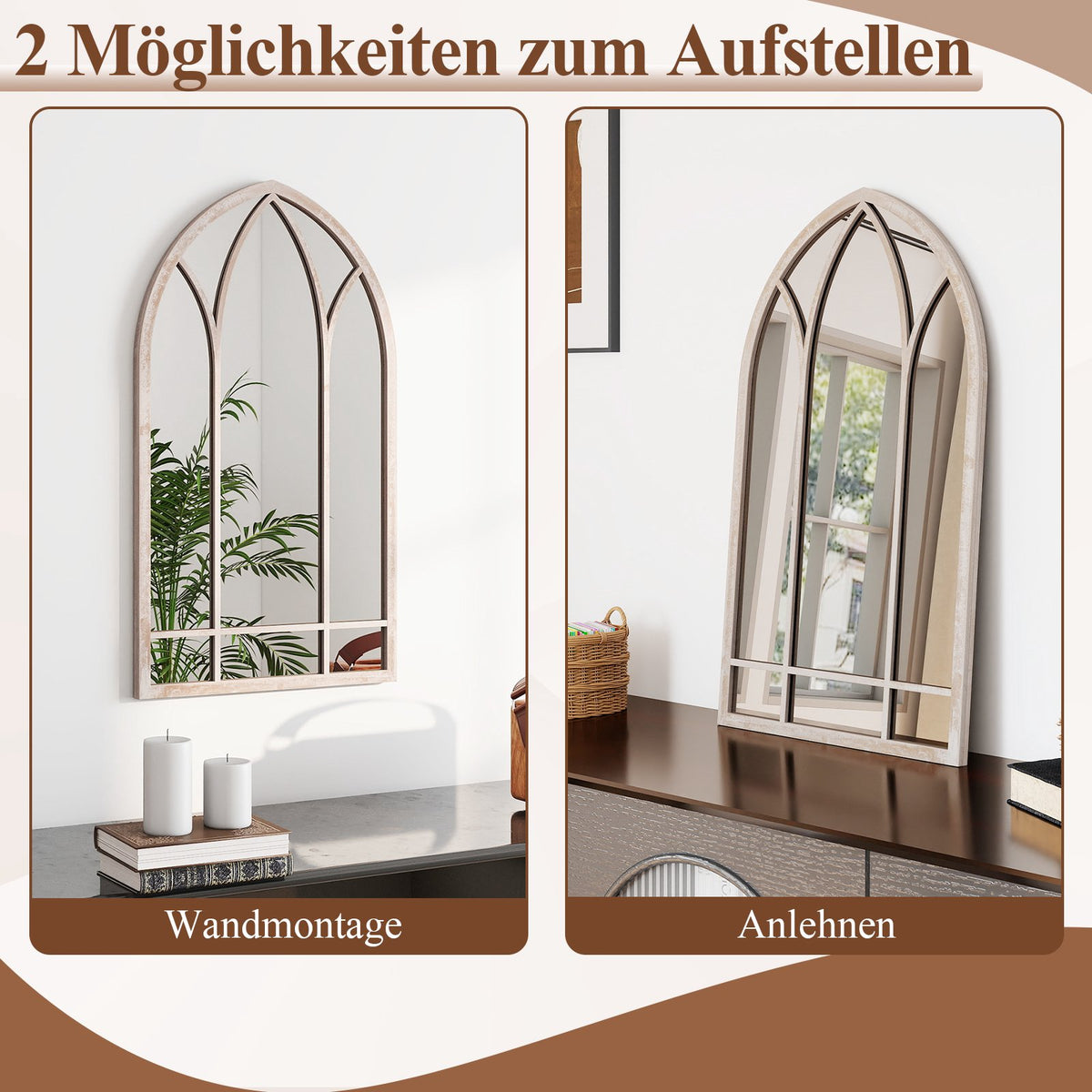 Farmhouse Arched Wall Mirror, 83x48 cm, Grey Metal Frame