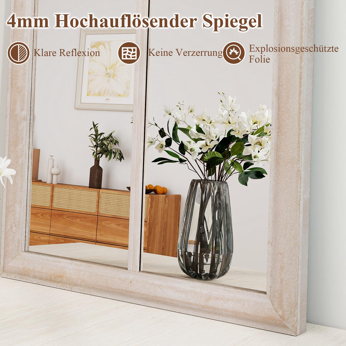 Farmhouse Arched Wall Mirror, Metal Frame, 111.5x60.5 cm