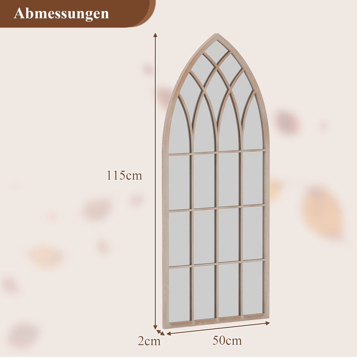 Farmhouse Arched Wall Mirror, Metal Frame, 115x50 cm, Gray