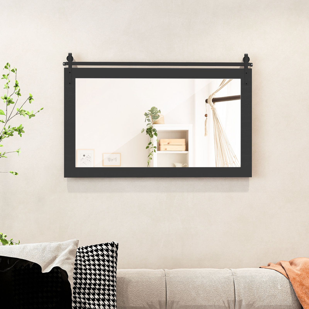 Farmhouse Wall Mirror, Fir Wood Frame, 101 x 66 cm