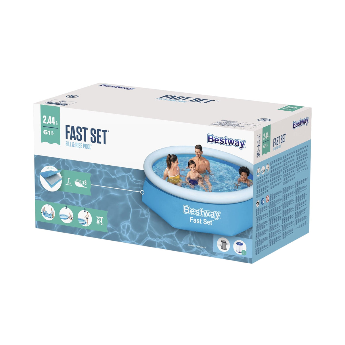 Fast Set Inflatable Pool with Pump, 2.44m x 61cm
