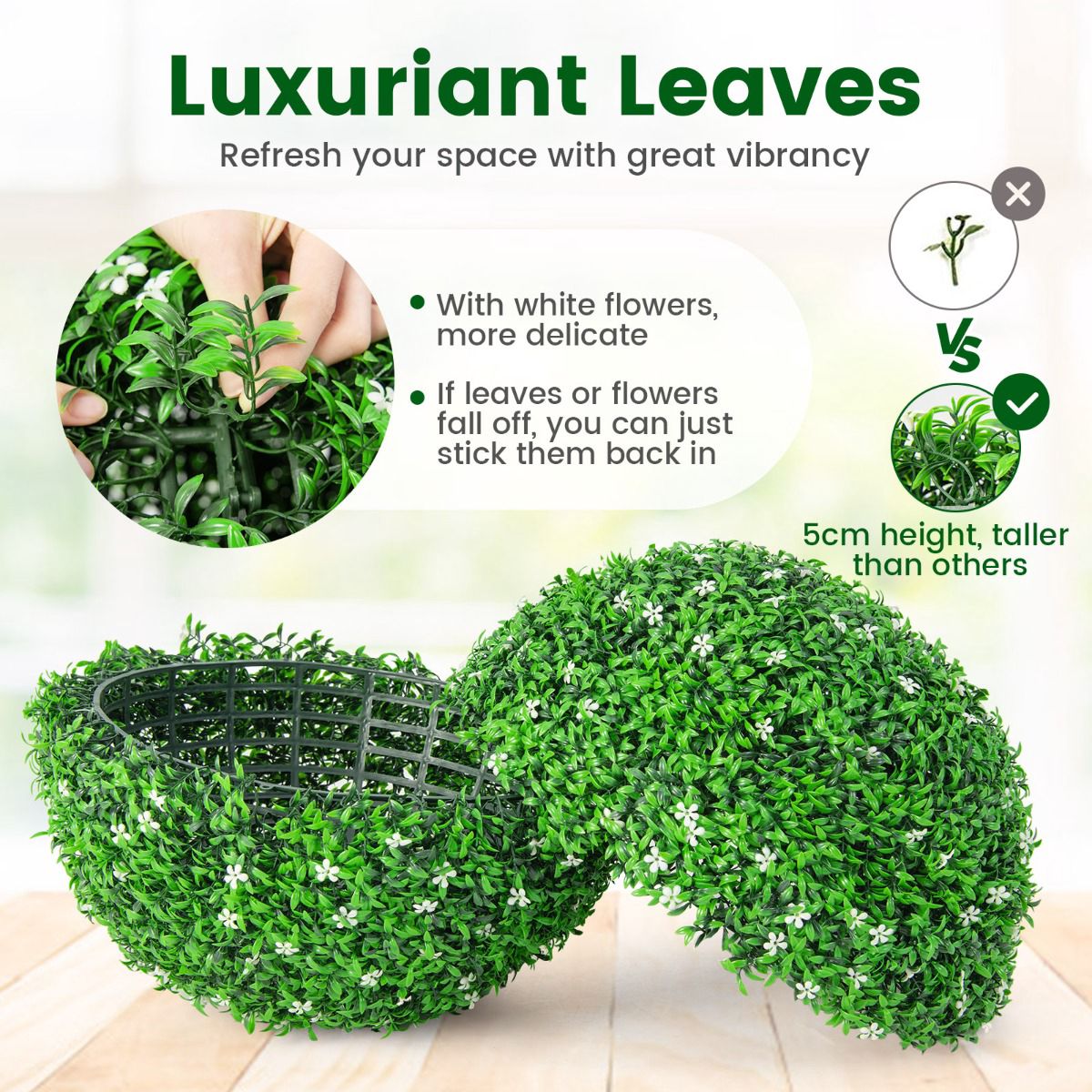 Faux Boxwood Topiary Balls, 2-Pack 19.5 Inch UV Resistant