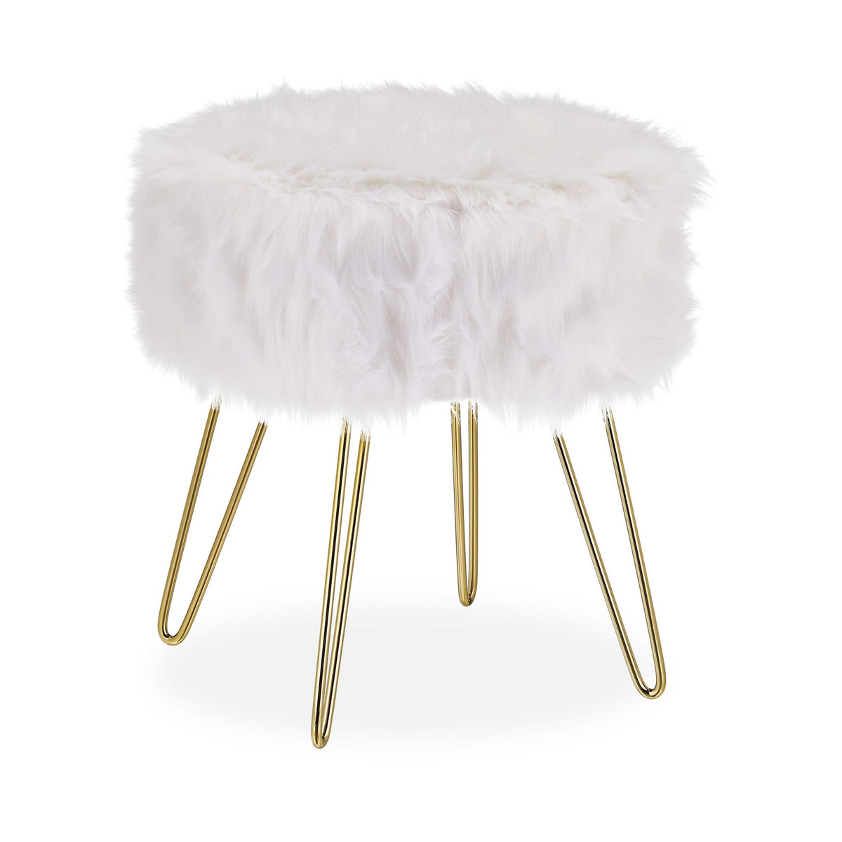 Faux Fur Stool in White-Gold