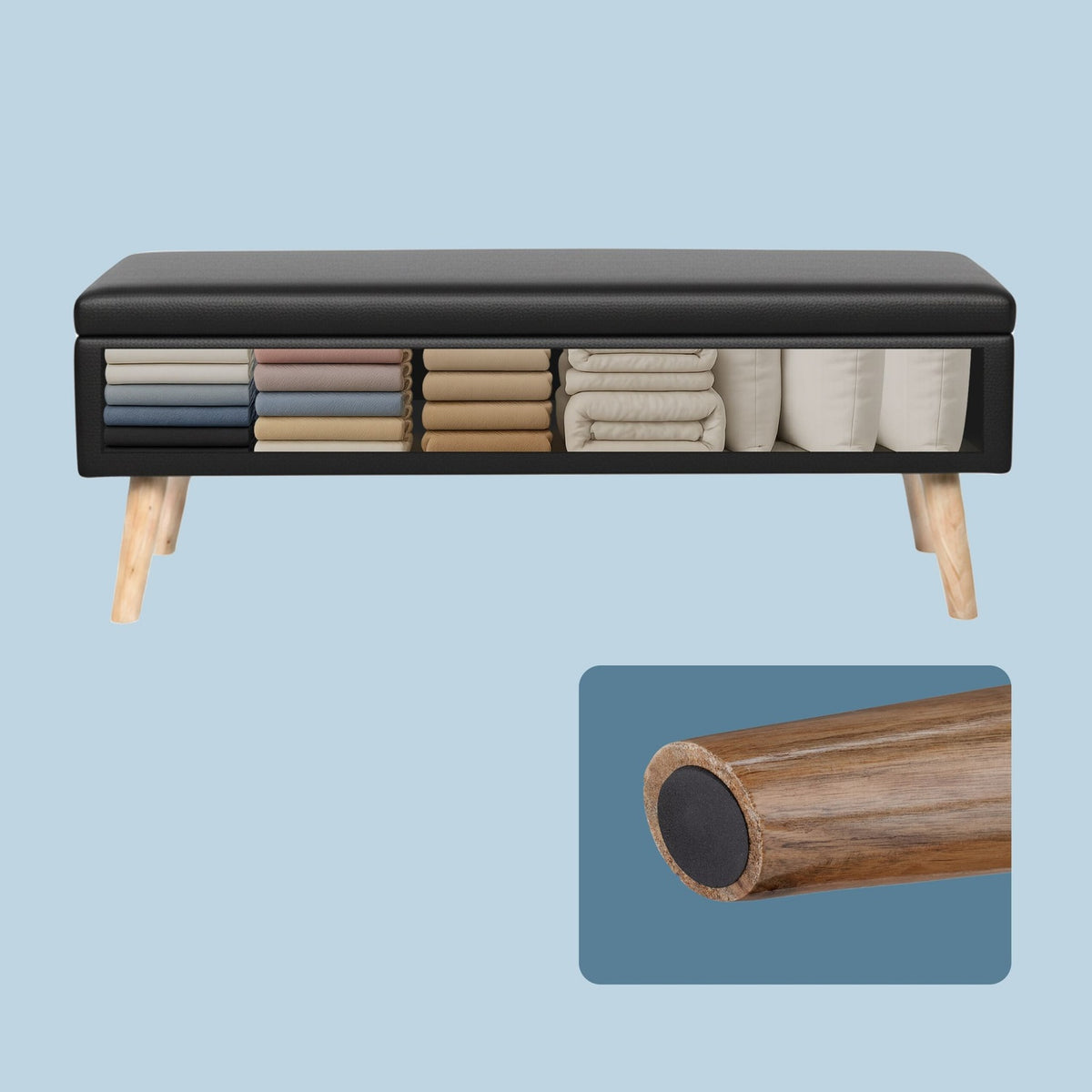 Faux Leather Storage Bench with Hinged Lid