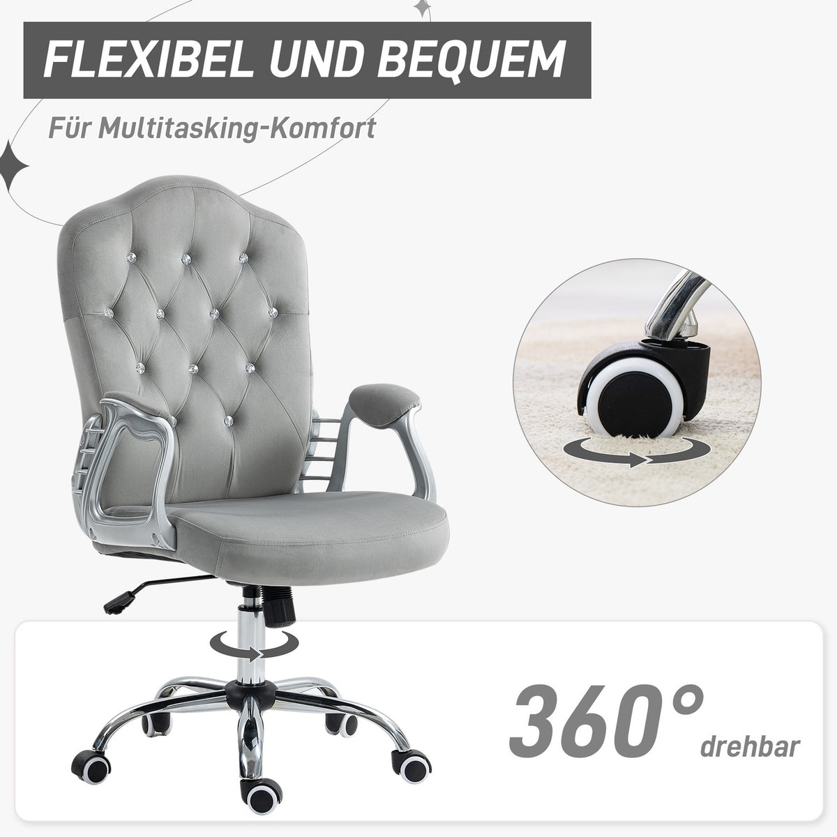 Faux leather office chair, ergonomic desk chair with rocker function, 360° rotatable, height adjustable, up to 120 kg, light gray