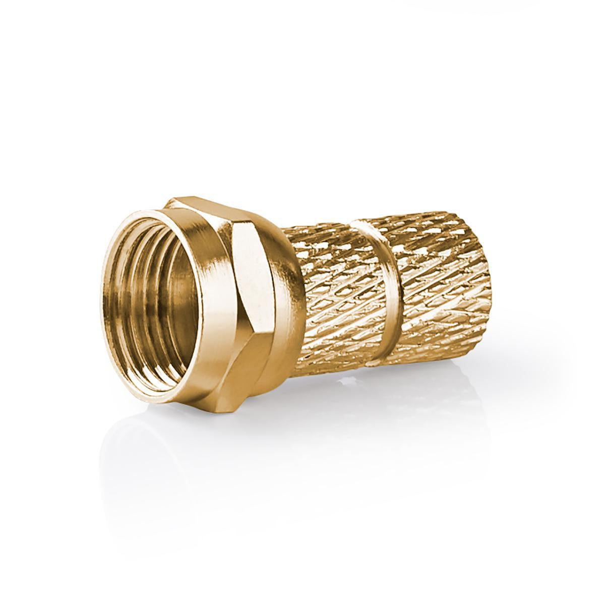 F connector | Straight | Male | Gold Plated | 75 Ohm | Twist-On | Cable input diameter: 7 mm | Copper | Metal | 2 pcs. | Cardboard box with window
