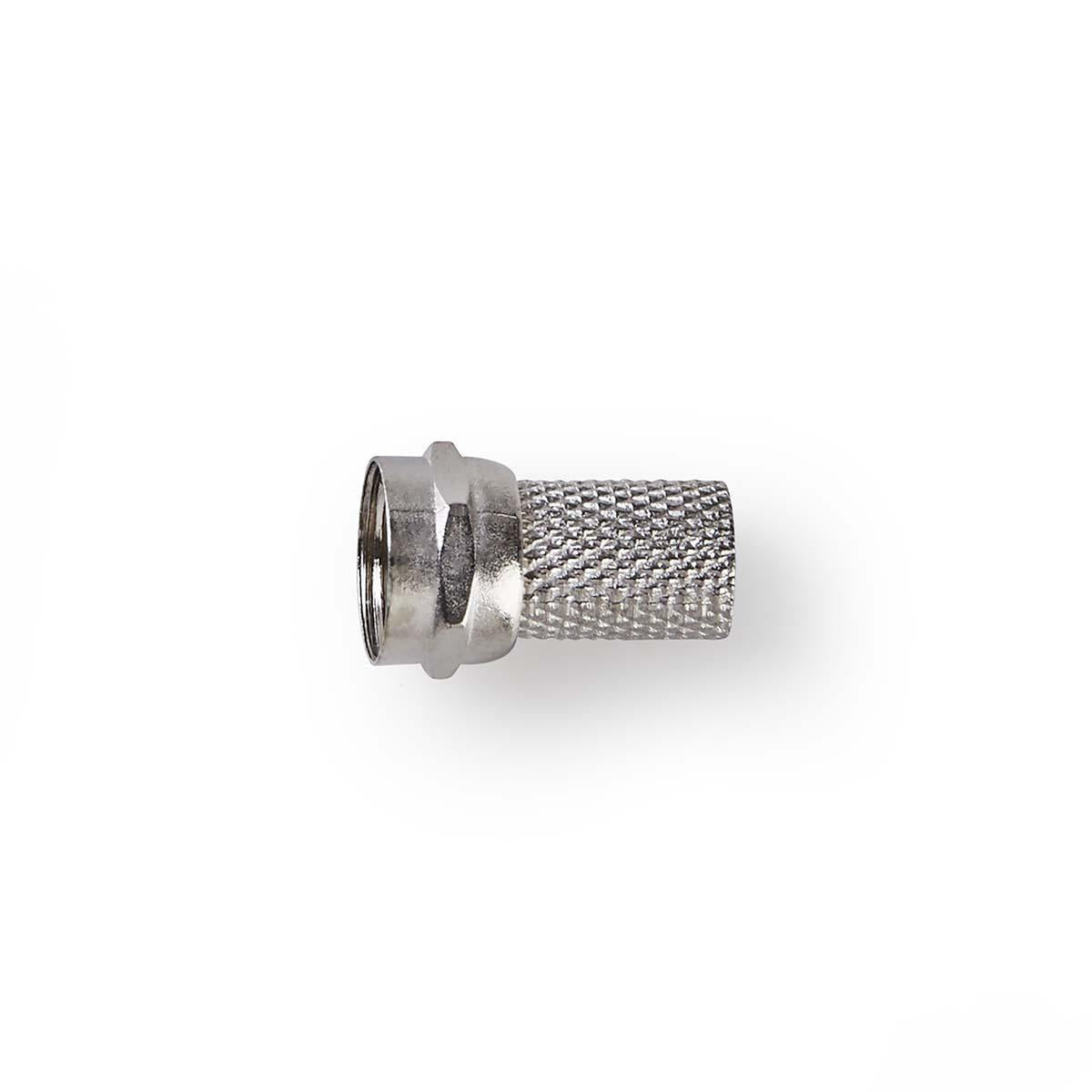 F connector | Straight | Male | Nickel Plated | 75 Ohm | Twist-On | Cable input diameter: 6.4 mm | Zinc Alloy | Silver | 25 pcs. | Plastic bag