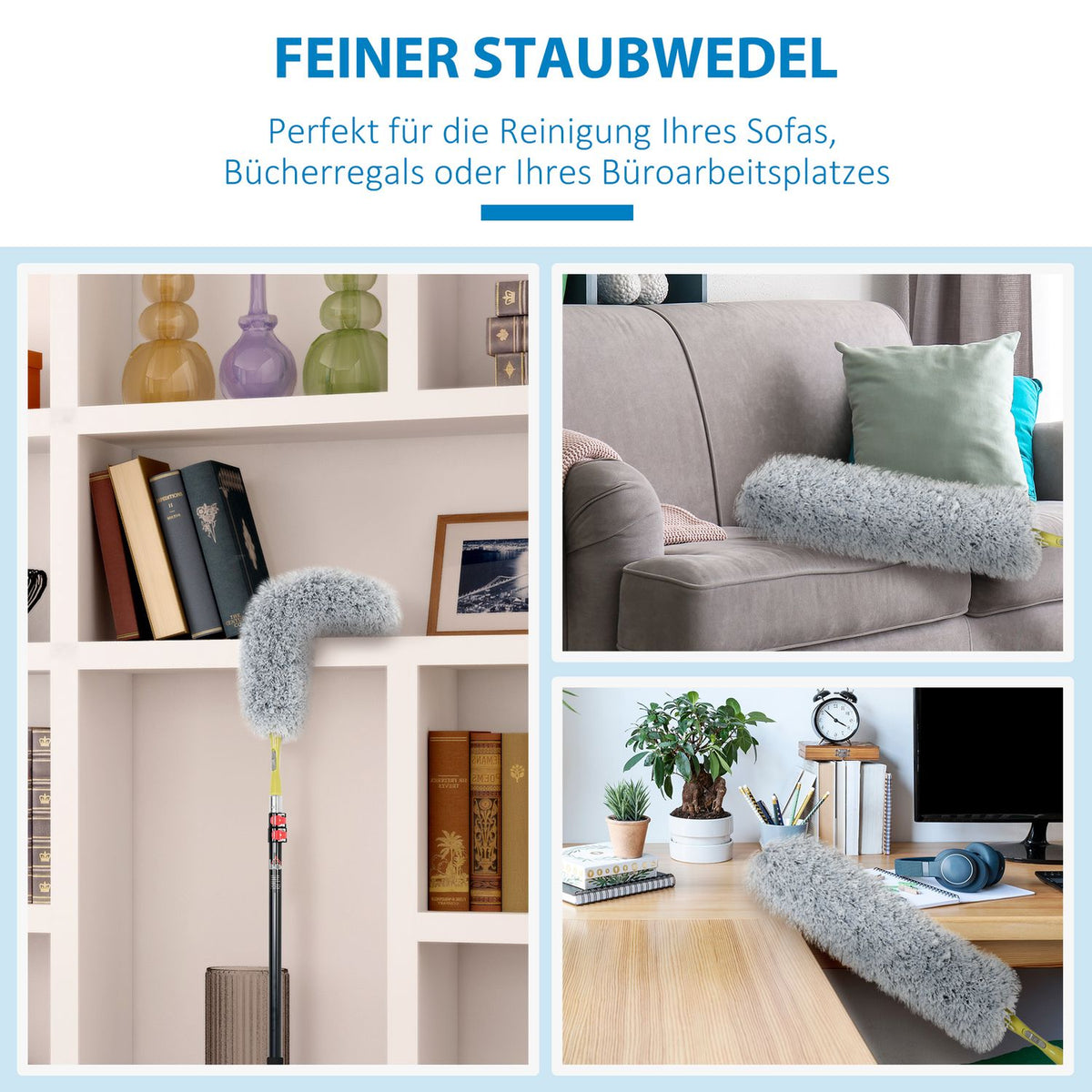 Feather Duster Set 4-In-1 Extendable Dusting Brush, Microfibers, 73-180Cm, For Ceilings & Cobwebs, Washable Telescopic Rod