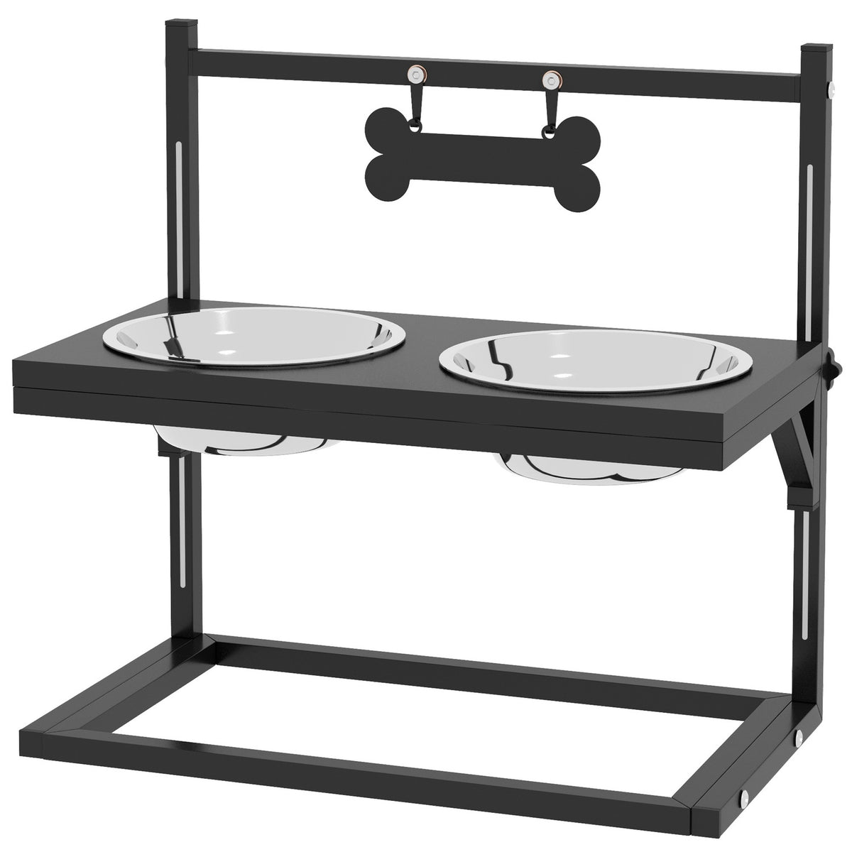 Feeding Station Stainless Steel Dog Bowl Adjustable Bone-Shaped 0.9L