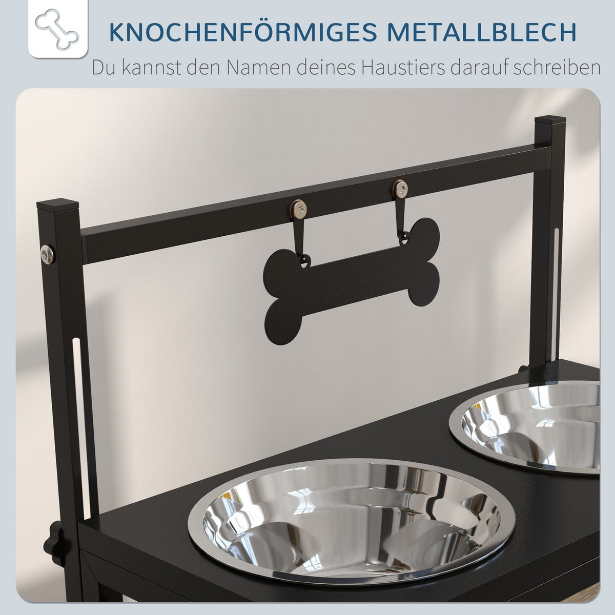 Feeding Station Stainless Steel Dog Bowl Adjustable Bone-Shaped 0.9L