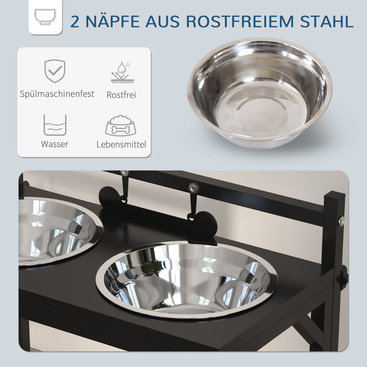 Feeding Station Stainless Steel Dog Bowl Adjustable Bone-Shaped 0.9L