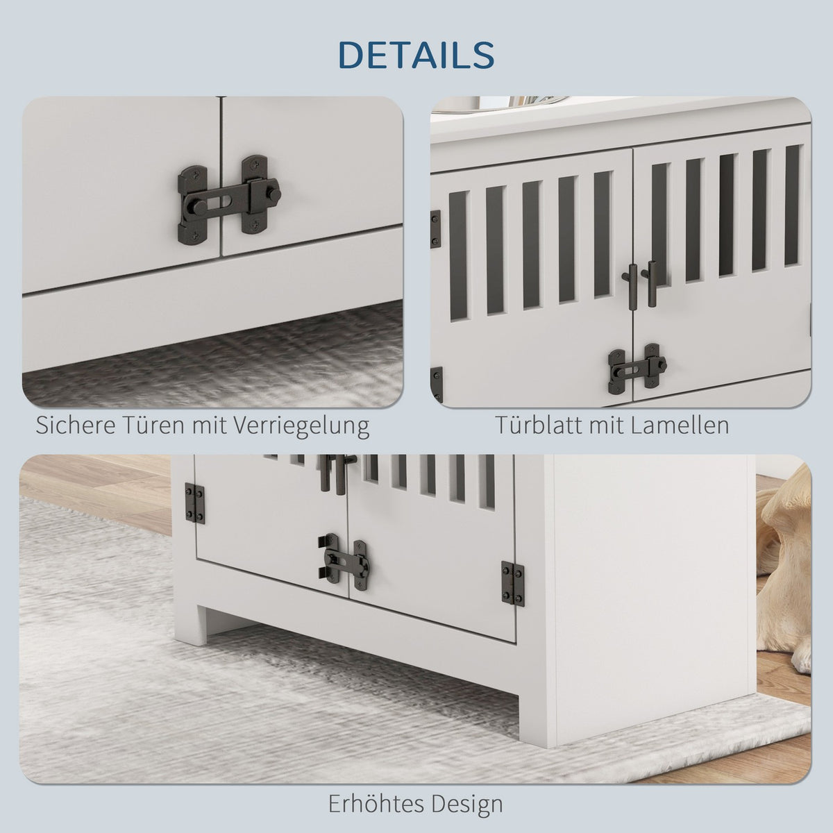 Feeding bowl, raised feeding station with 2L stainless steel feeding bowl, storage space, double door with lock, dog bar for extra large dogs, white