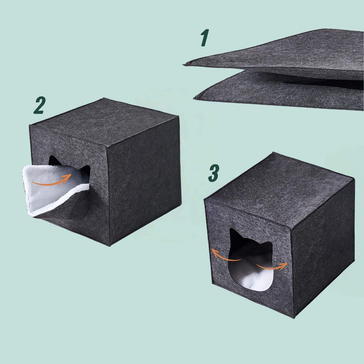 Felt Cat Cave Cube – Foldable, Includes Cushion