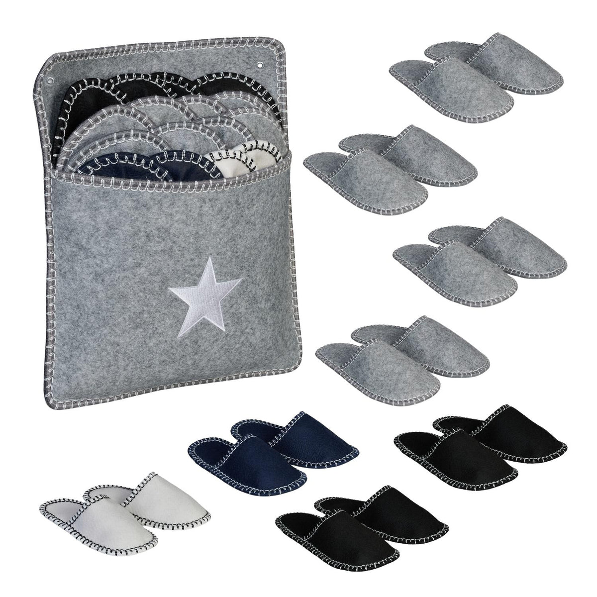 Felt Guest Slippers, Non-Slip, 8 Pairs with Storage Bag