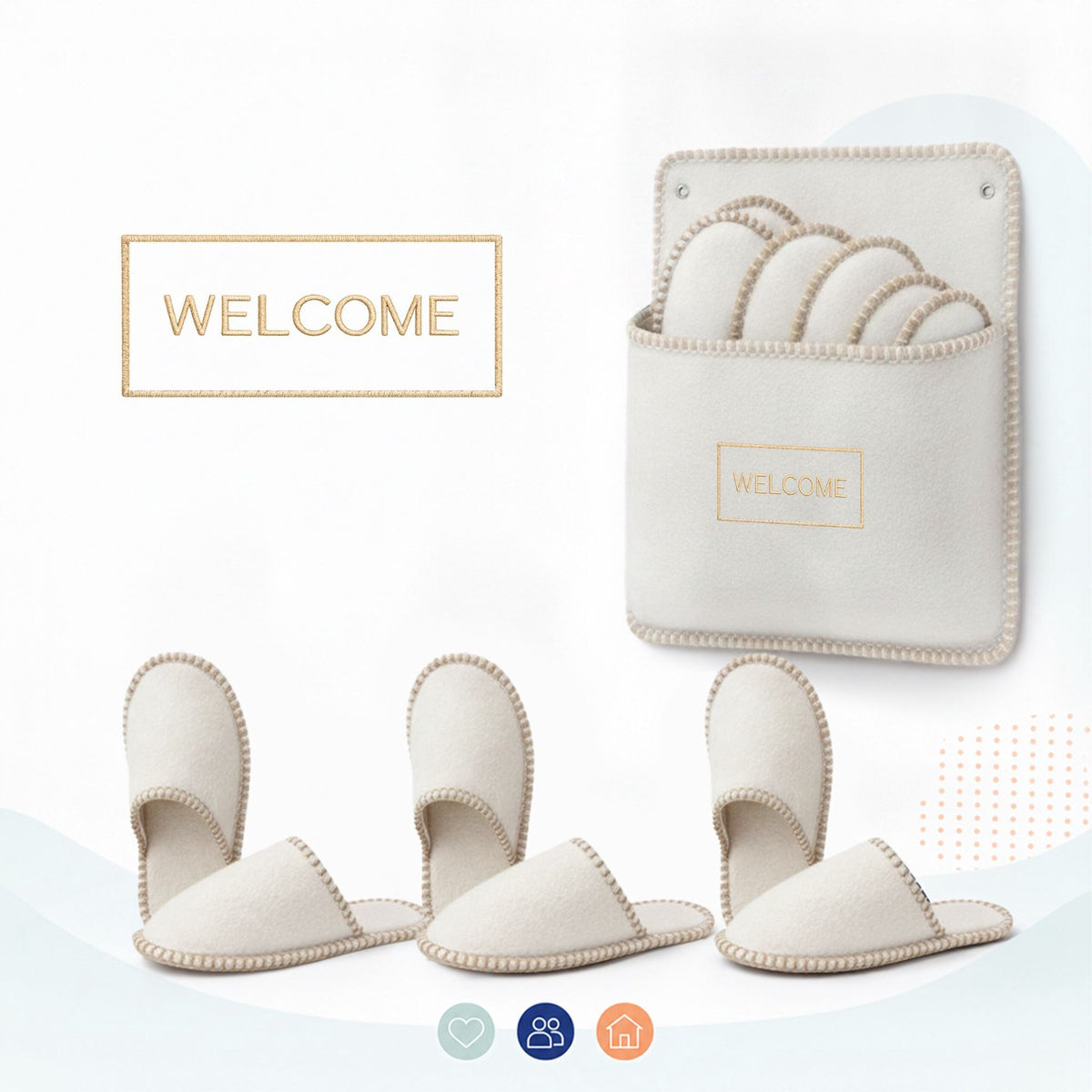 Felt Guest Slippers Set, 6 Pairs, Non-Slip, Unisex, With Bag