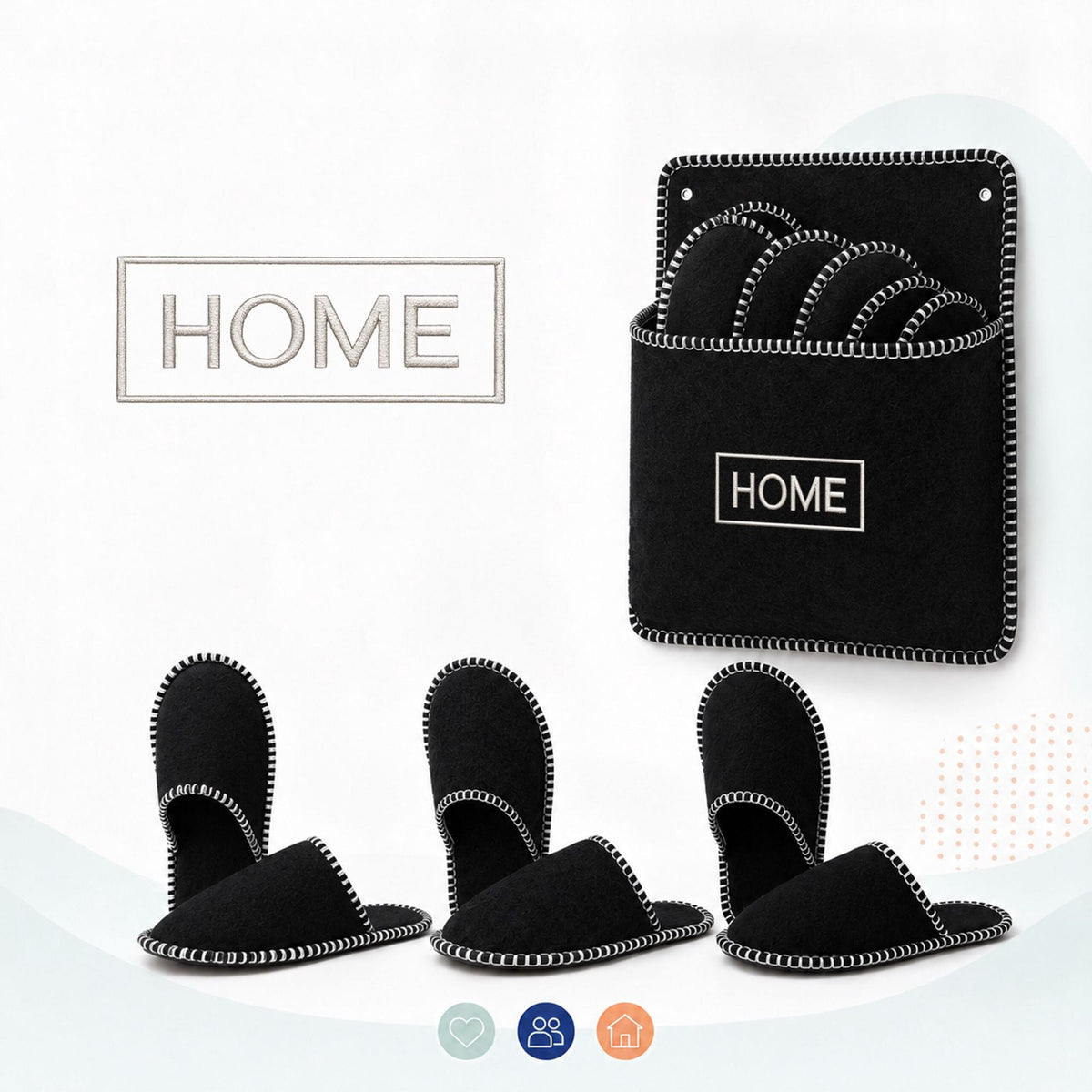 Felt Guest Slippers Set, 6 Pairs with Storage Bag