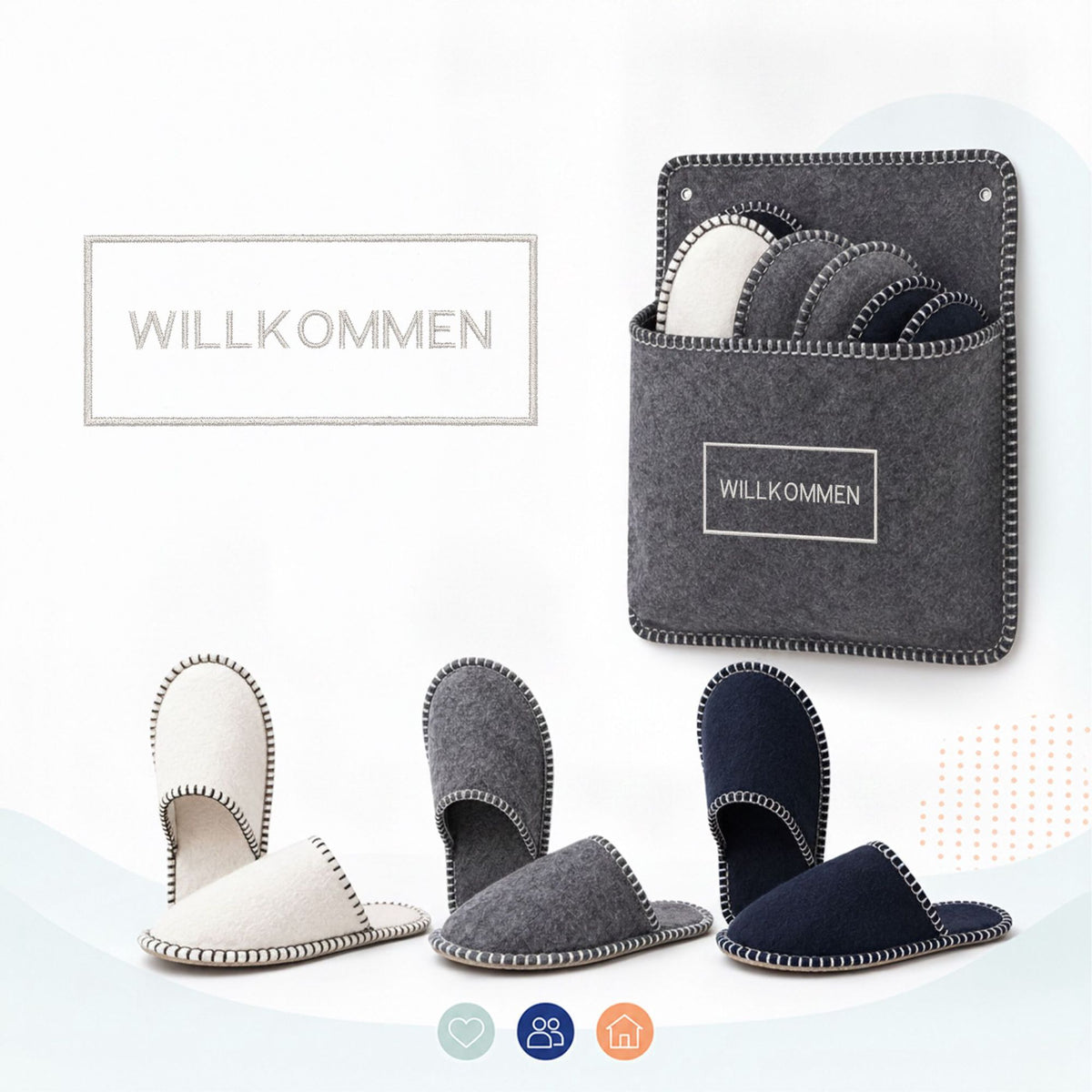 Felt Guest Slippers Set, Non-Slip, 6 Pairs, Gray