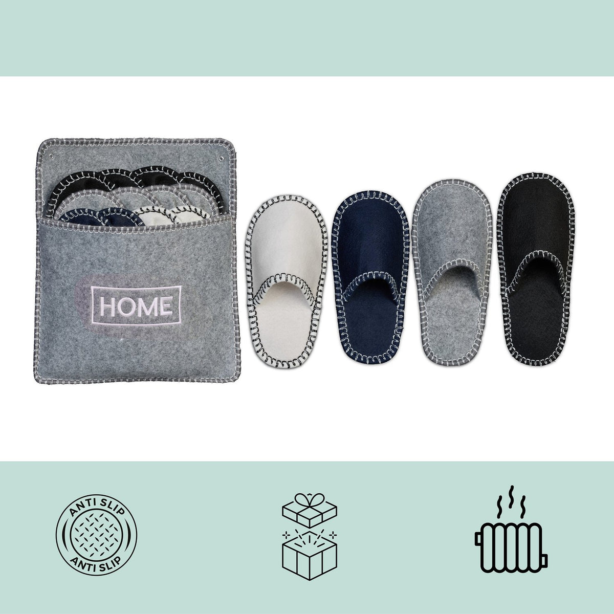 Felt Guest Slippers Set with Bag – 6 Pairs, Non-Slip Soles