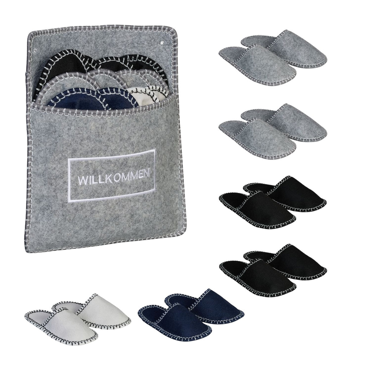 Felt Guest Slippers Set with Bag – 6 Pairs, Non-Slip Soles