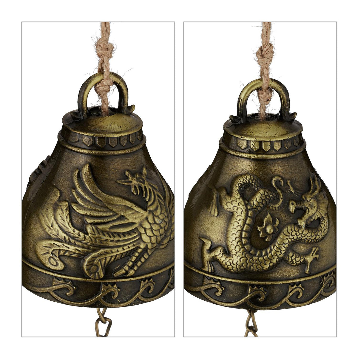 Feng Shui Wind Chimes Set, 4x Bells with Lucky Symbols