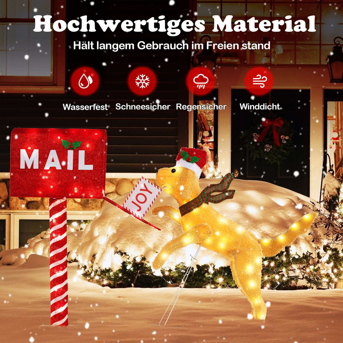 Festive Mailbox & Dog Decoration, 120 LED Lights, 108 cm