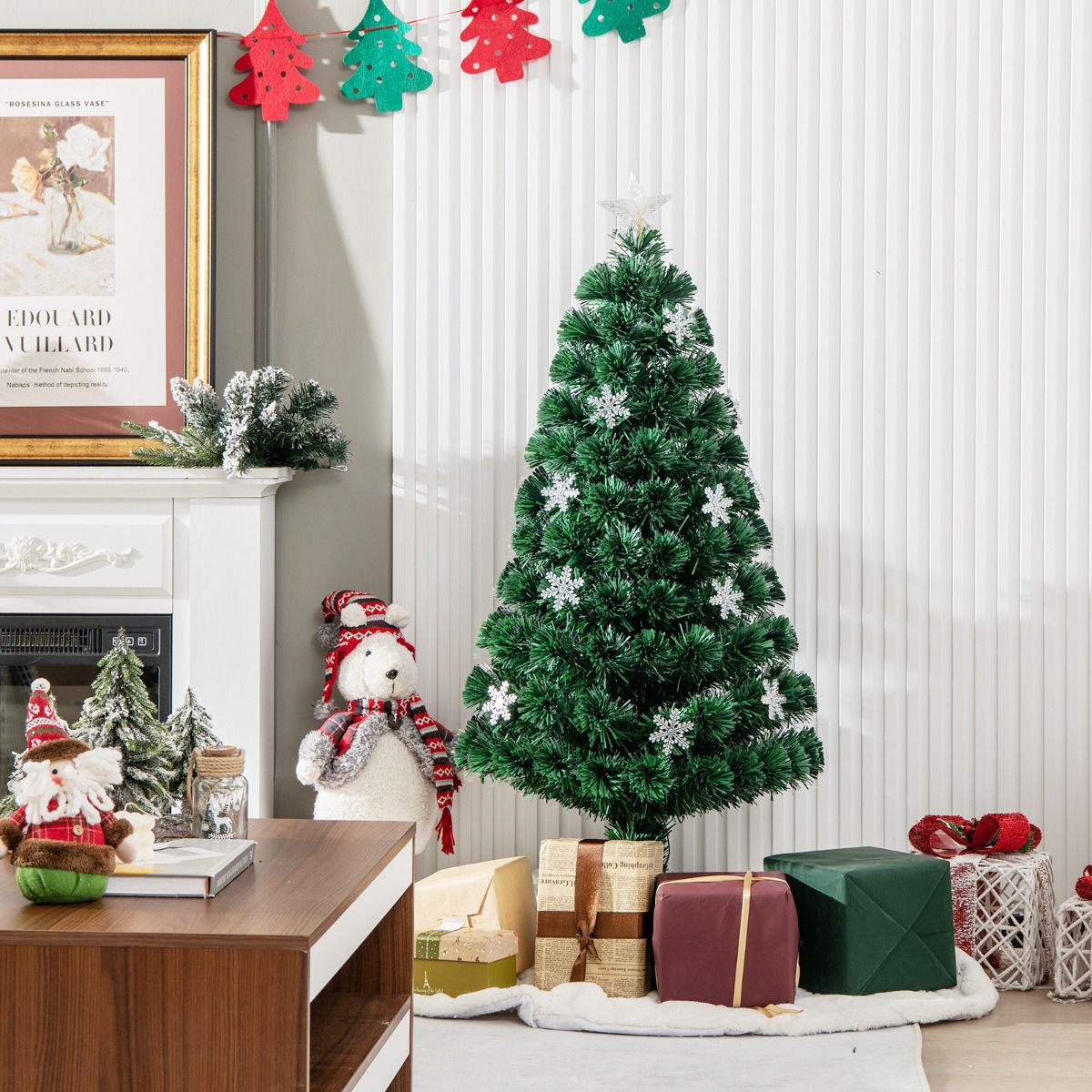 Fiber Optic Christmas Tree 120cm, LED Lights, Snowflakes