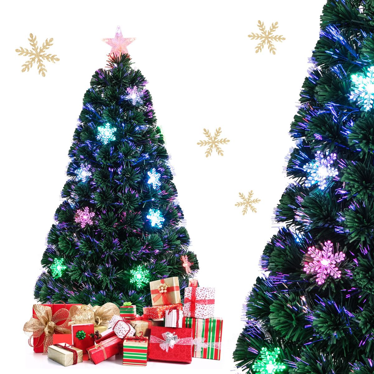 Fiber Optic Christmas Tree 120cm, LED Lights, Snowflakes