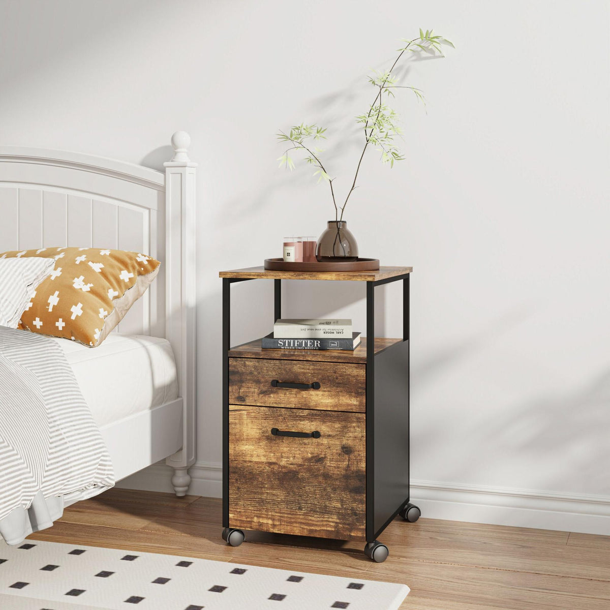 File Cabinet with 2 Drawers, Mobile, A4/Letter Size