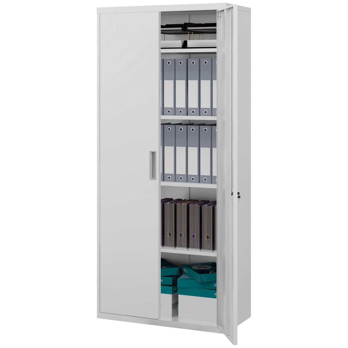 Filing Cabinet, Office Cabinet with 2 Doors, 5 Tier Multi-Purpose Cabinet with Adjustable Shelf, Steel Storage Cabinet for Study, Living Room, White