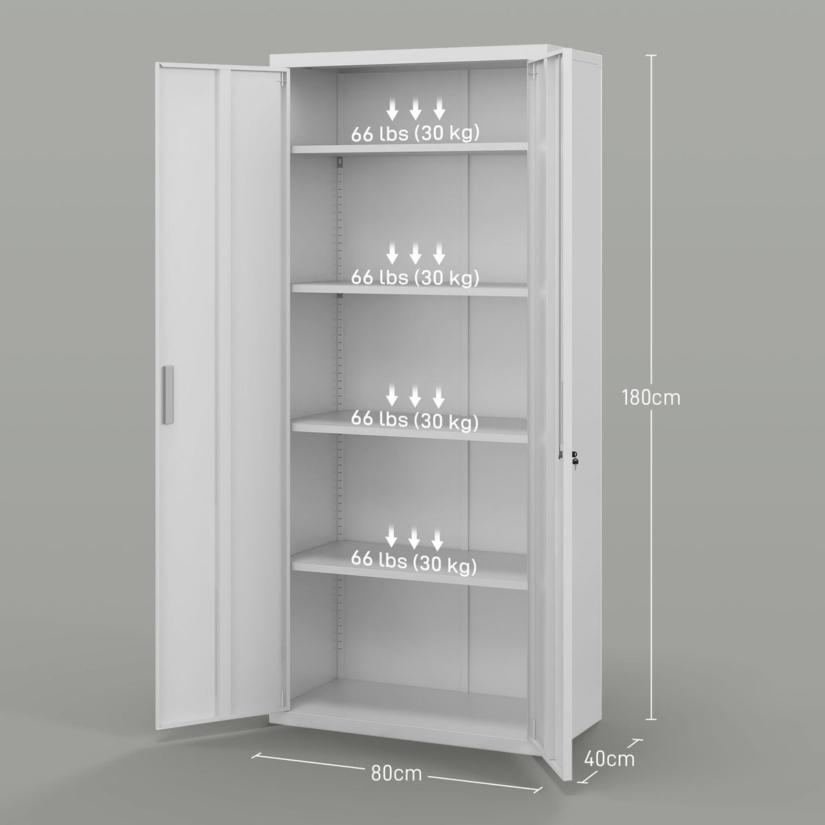 Filing Cabinet, Office Cabinet with 2 Doors, 5 Tier Multi-Purpose Cabinet with Adjustable Shelf, Steel Storage Cabinet for Study, Living Room, White